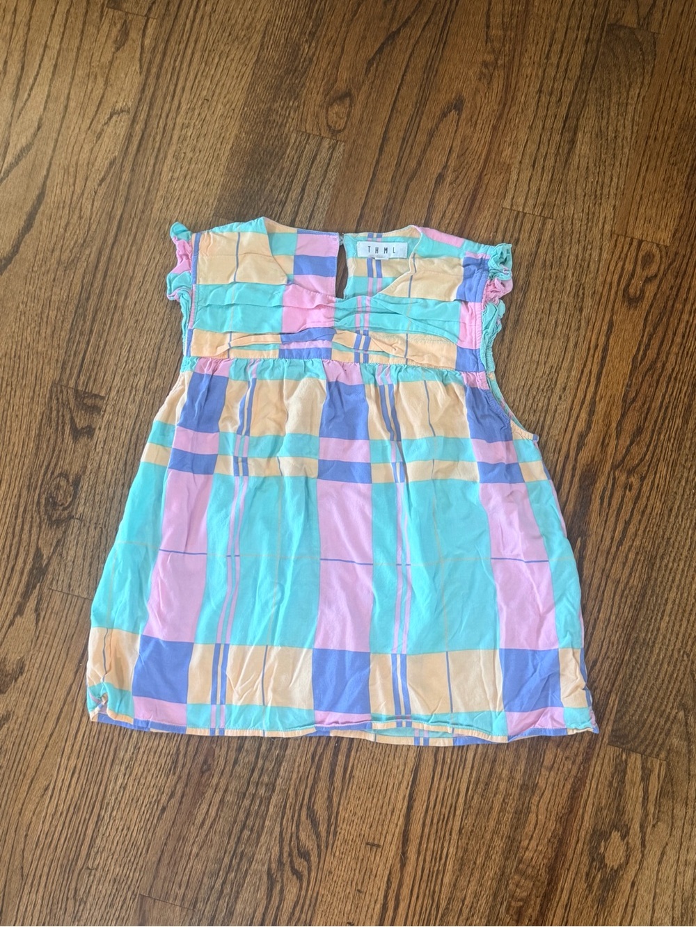 THML Pastel Plaid Sleeveless Babydoll Top - Size Girls M